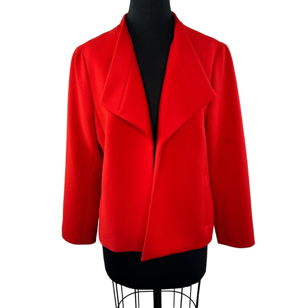 NWT Talbots Cherry Red Crepe Draped Open Front Long Sleeve Jacket Blazer 12 NEW